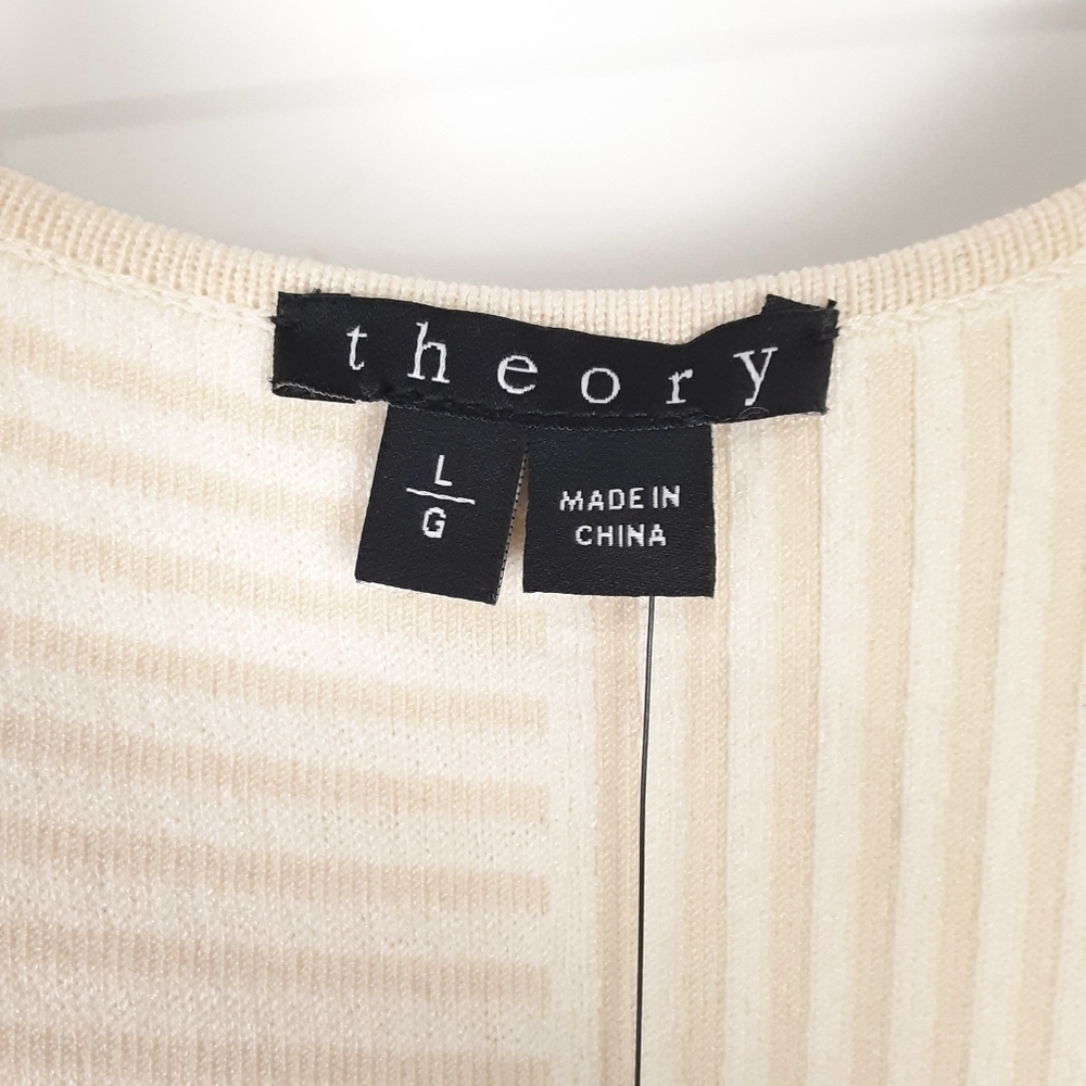 New Theory IRELIA Geometric Knit Dress In Cream/White Combo Size Women's Large - Picture 5 of 8